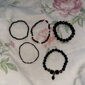 SHEIN Black and Red Beaded Bracelets Set